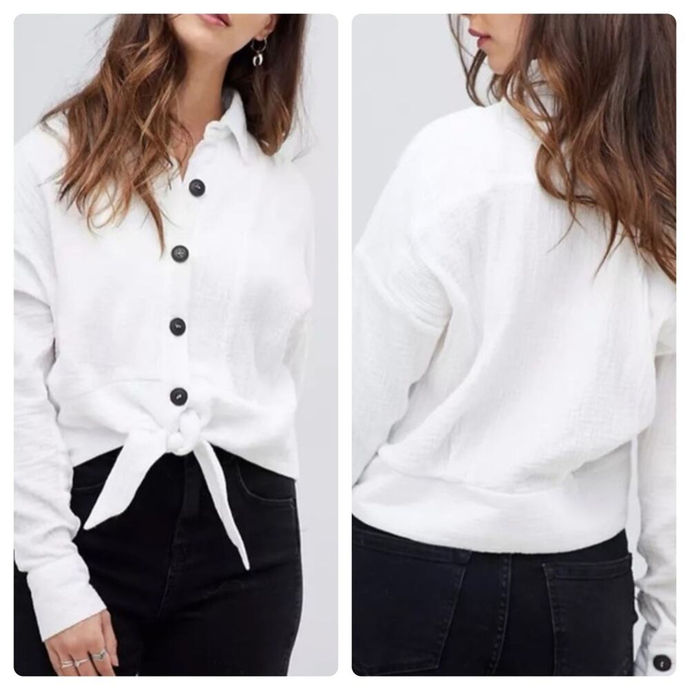 Free People Sunstreaks tie front shirt